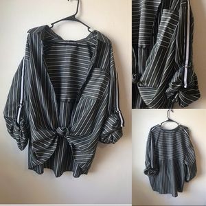 Striped Plus Size Button Up